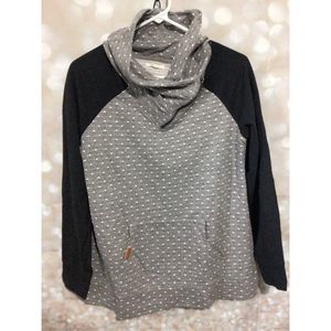 Maurice’s Size Small Zip Cowl Neck Sweatshirt Top Gray White Swiss Dot